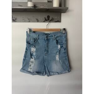 Distressed High Waist 
Elite Jeans Juniors Denim Shorts